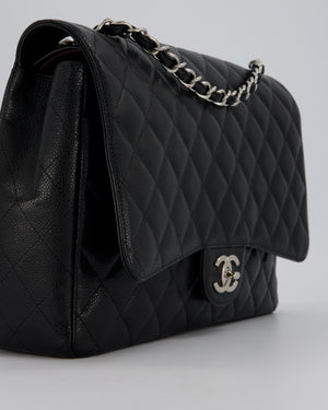 Chanel Maxi Classic Double Flap Bag in Black Caviar Leather with Silver Hardware RRP £11,650