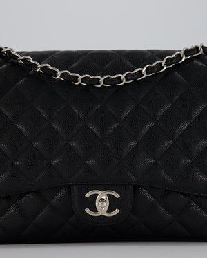 Chanel Maxi Classic Double Flap Bag in Black Caviar Leather with Silver Hardware RRP £11,650