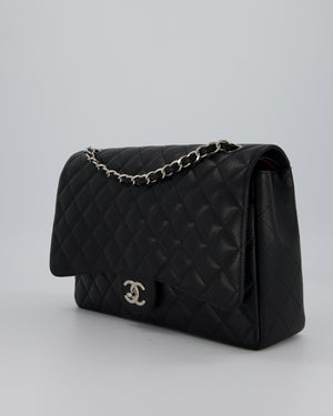 Chanel Maxi Classic Double Flap Bag in Black Caviar Leather with Silver Hardware RRP £11,650