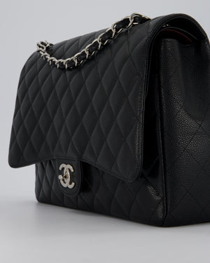 Chanel Maxi Classic Double Flap Bag in Black Caviar Leather with Silver Hardware RRP £11,650