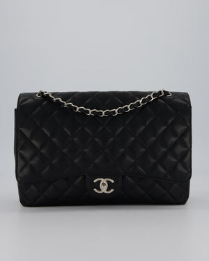 Chanel Maxi Classic Double Flap Bag in Black Caviar Leather with Silver Hardware RRP £11,650