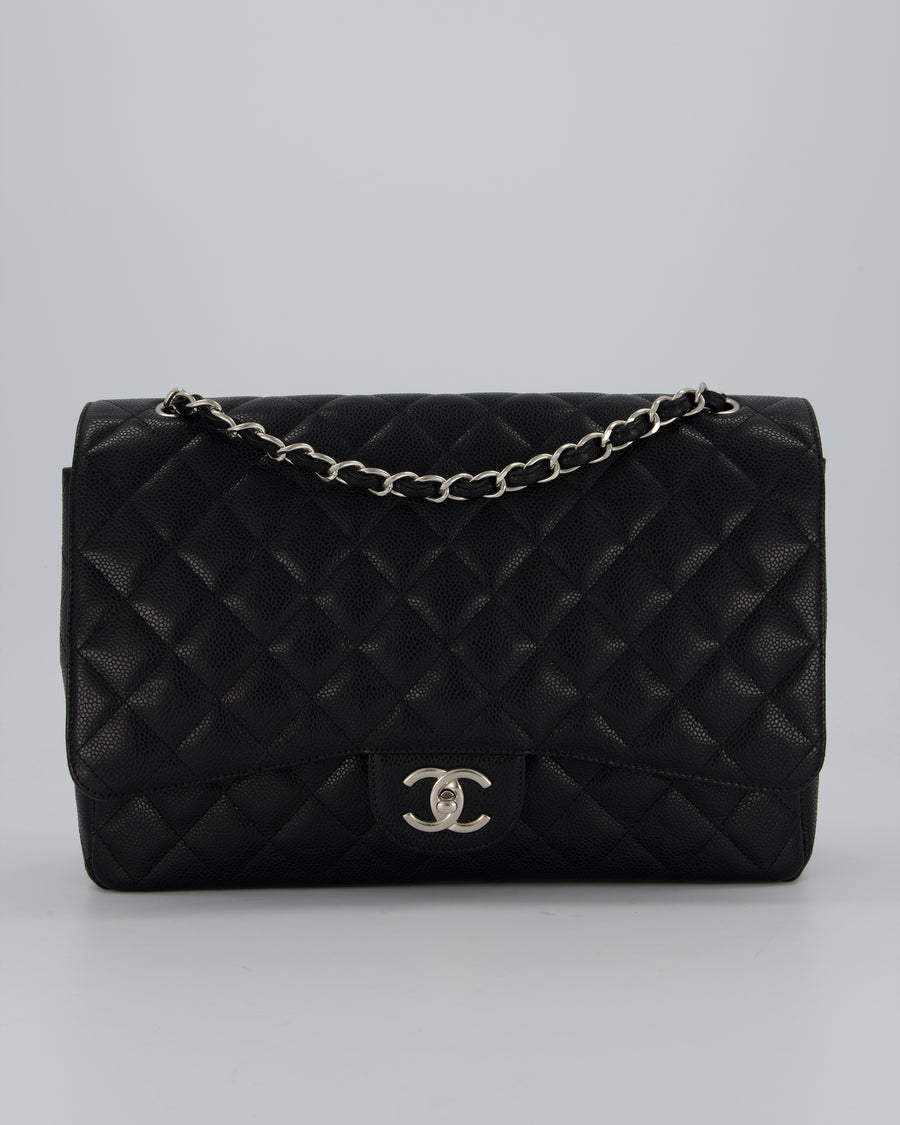 Chanel Maxi Classic Double Flap Bag in Black Caviar Leather with Silver Hardware RRP £11,650