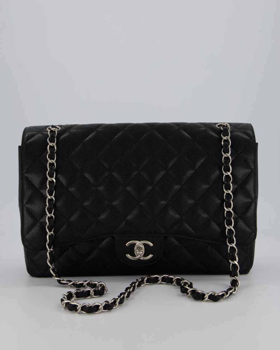 Chanel Maxi Classic Double Flap Bag in Black Caviar Leather with Silver Hardware RRP £11,650