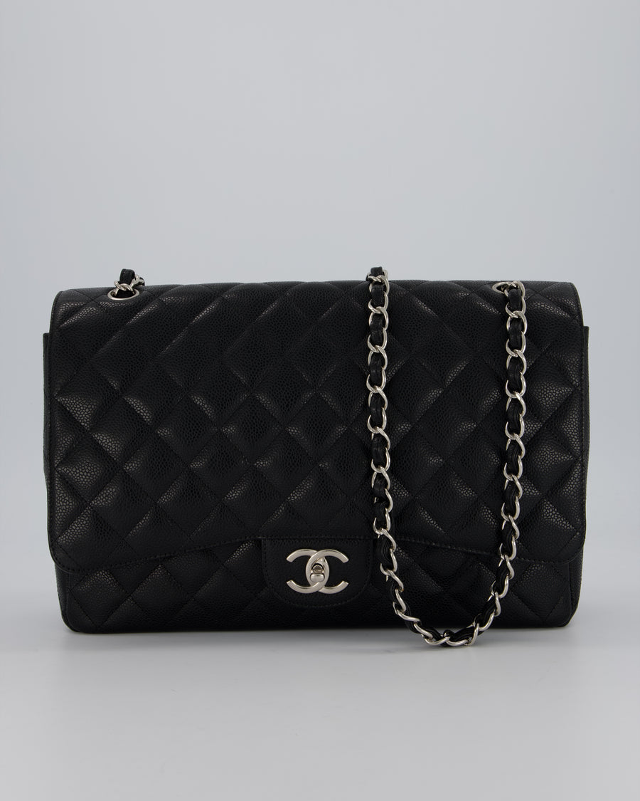 Chanel Maxi Classic Double Flap Bag in Black Caviar Leather with Silver Hardware RRP £11,650