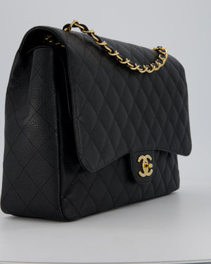 Chanel Maxi Classic Double Flap Bag in Black Caviar Leather with Gold Hardware RRP £11,650