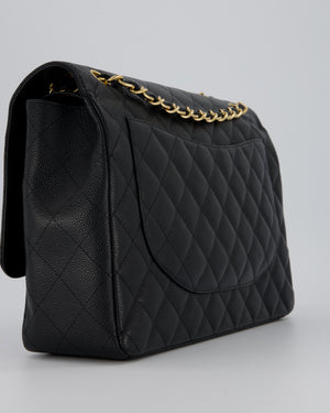 Chanel Maxi Classic Double Flap Bag in Black Caviar Leather with Gold Hardware RRP £11,650