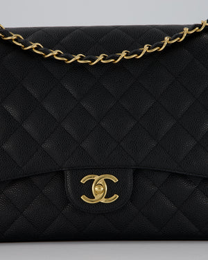 Chanel Maxi Classic Double Flap Bag in Black Caviar Leather with Gold Hardware RRP £11,650
