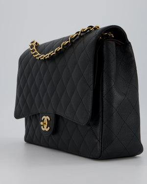 Chanel Maxi Classic Double Flap Bag in Black Caviar Leather with Gold Hardware RRP £11,650