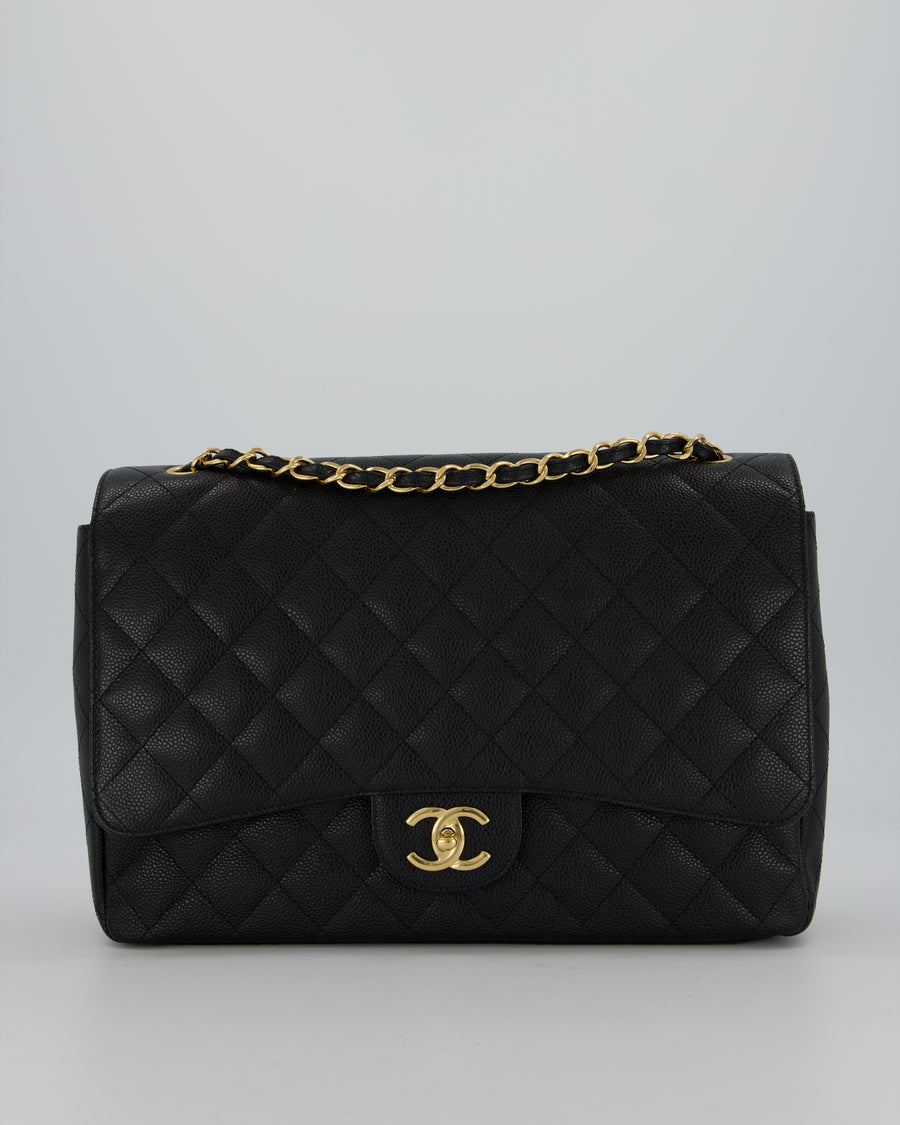 Chanel Maxi Classic Double Flap Bag in Black Caviar Leather with Gold Hardware RRP £11,650