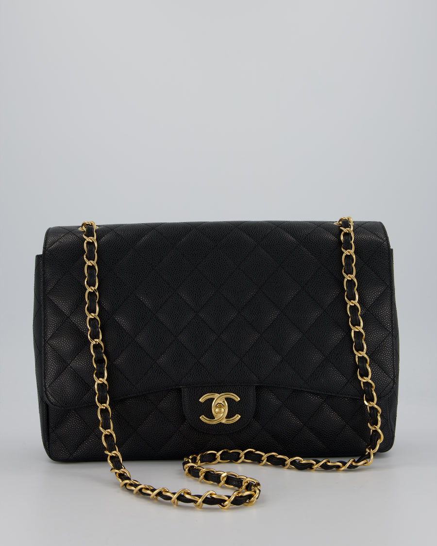 Chanel Maxi Classic Double Flap Bag in Black Caviar Leather with Gold Hardware RRP £11,650