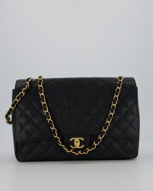 Chanel Maxi Classic Double Flap Bag in Black Caviar Leather with Gold Hardware RRP £11,650