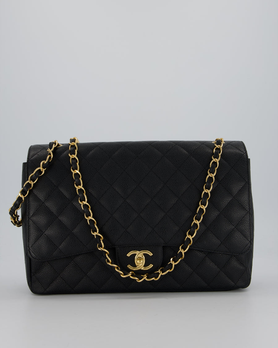 Chanel Maxi Classic Double Flap Bag in Black Caviar Leather with Gold Hardware RRP £11,650