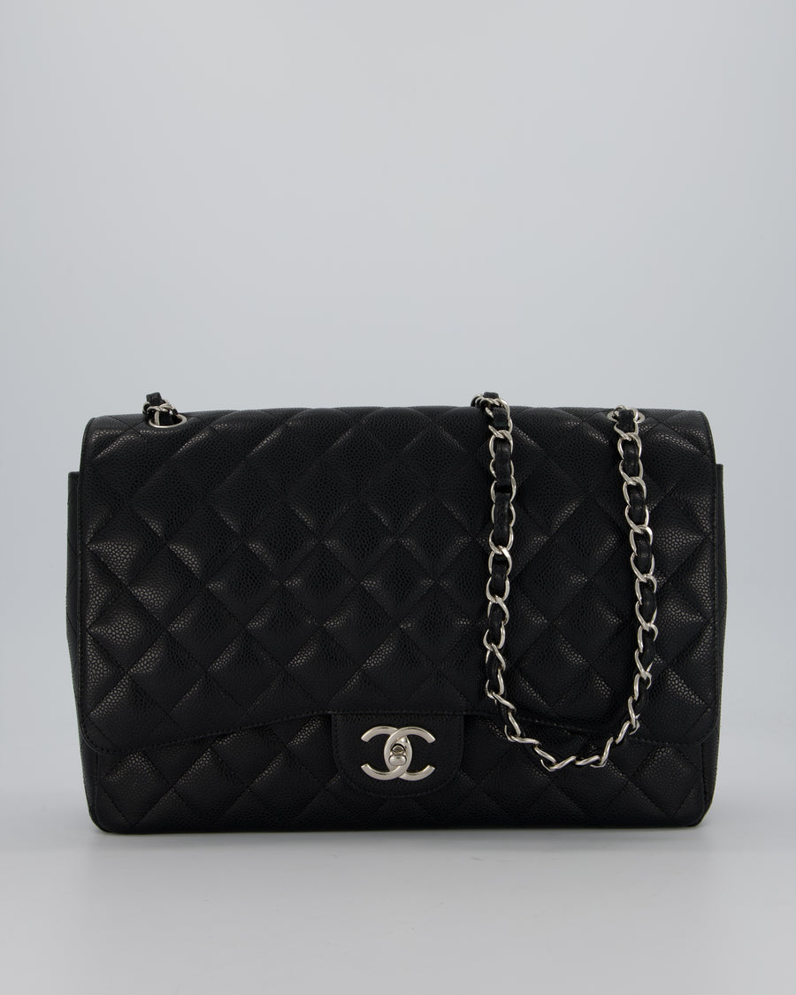 Chanel Maxi Classic Double Flap Bag in Black Caviar Leather with Silver Hardware RRP £11,650