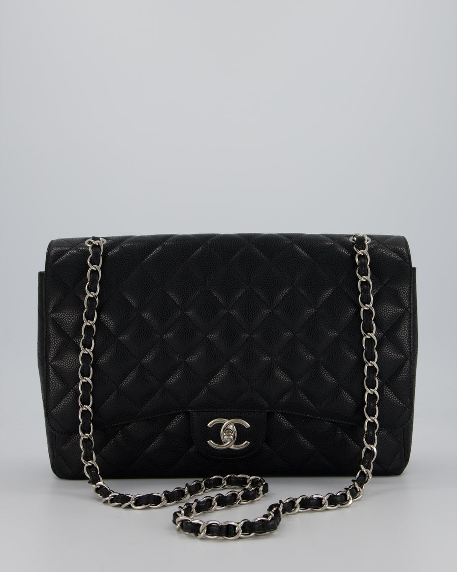 Chanel Maxi Classic Double Flap Bag in Black Caviar Leather with Silver Hardware RRP £11,650