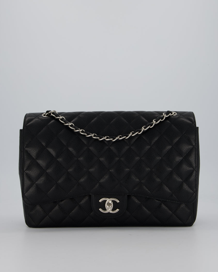 Chanel Maxi Classic Double Flap Bag in Black Caviar Leather with Silver Hardware RRP £11,650