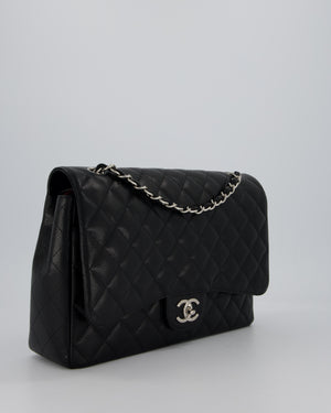Chanel Maxi Classic Double Flap Bag in Black Caviar Leather with Silver Hardware RRP £11,650