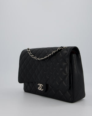 Chanel Maxi Classic Double Flap Bag in Black Caviar Leather with Silver Hardware RRP £11,650
