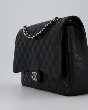 Chanel Maxi Classic Double Flap Bag in Black Caviar Leather with Silver Hardware RRP £11,650