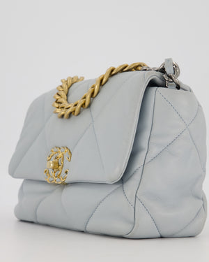 Chanel Small 19 Flap Bag in Baby Blue Quilted Goatskin Leather with Mixed Hardware