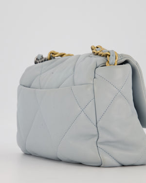 Chanel Small 19 Flap Bag in Baby Blue Quilted Goatskin Leather with Mixed Hardware