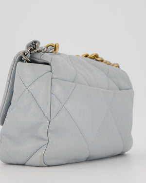 Chanel Small 19 Flap Bag in Baby Blue Quilted Goatskin Leather with Mixed Hardware