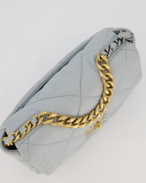 Chanel Small 19 Flap Bag in Baby Blue Quilted Goatskin Leather with Mixed Hardware