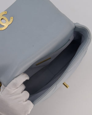 Chanel Small 19 Flap Bag in Baby Blue Quilted Goatskin Leather with Mixed Hardware