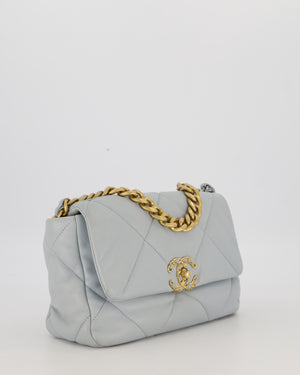 Chanel Small 19 Flap Bag in Baby Blue Quilted Goatskin Leather with Mixed Hardware