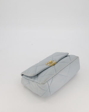 Chanel Small 19 Flap Bag in Baby Blue Quilted Goatskin Leather with Mixed Hardware