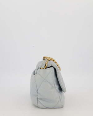 Chanel Small 19 Flap Bag in Baby Blue Quilted Goatskin Leather with Mixed Hardware
