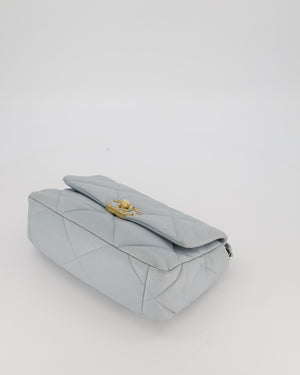 Chanel Small 19 Flap Bag in Baby Blue Quilted Goatskin Leather with Mixed Hardware