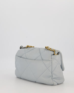 Chanel Small 19 Flap Bag in Baby Blue Quilted Goatskin Leather with Mixed Hardware