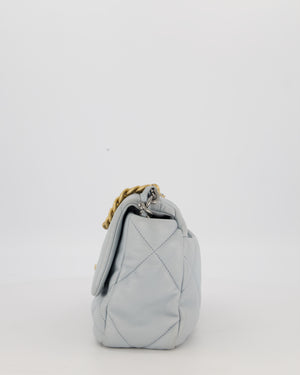 Chanel Small 19 Flap Bag in Baby Blue Quilted Goatskin Leather with Mixed Hardware