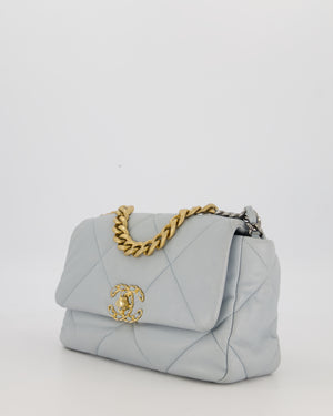 Chanel Small 19 Flap Bag in Baby Blue Quilted Goatskin Leather with Mixed Hardware