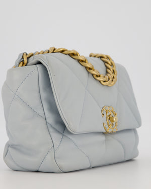 Chanel Small 19 Flap Bag in Baby Blue Quilted Goatskin Leather with Mixed Hardware
