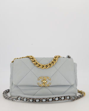 Chanel Small 19 Flap Bag in Baby Blue Quilted Goatskin Leather with Mixed Hardware