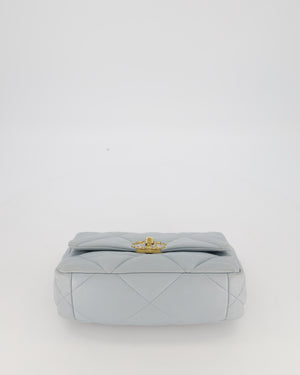 Chanel Small 19 Flap Bag in Baby Blue Quilted Goatskin Leather with Mixed Hardware