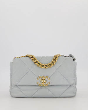 Chanel Small 19 Flap Bag in Baby Blue Quilted Goatskin Leather with Mixed Hardware