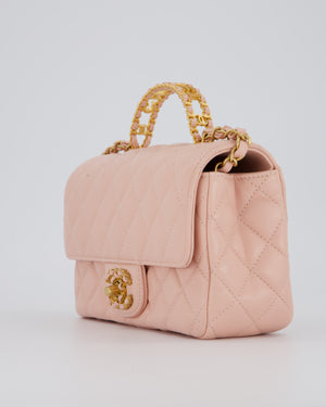 Chanel Pink Mini Rectangular Top Handle With Logo Detail Bag with Brushed Gold Hardware