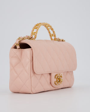 Chanel Pink Mini Rectangular Top Handle With Logo Detail Bag with Brushed Gold Hardware
