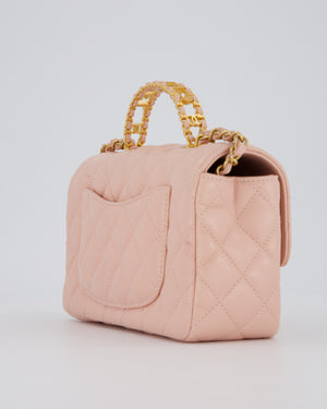 Chanel Pink Mini Rectangular Top Handle With Logo Detail Bag with Brushed Gold Hardware
