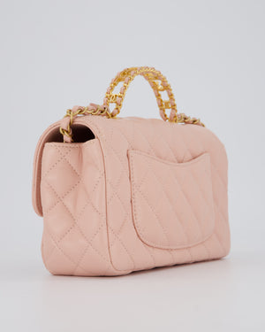 Chanel Pink Mini Rectangular Top Handle With Logo Detail Bag with Brushed Gold Hardware