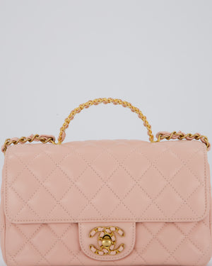 Chanel Pink Mini Rectangular Top Handle With Logo Detail Bag with Brushed Gold Hardware