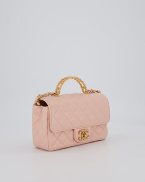 Chanel Pink Mini Rectangular Top Handle With Logo Detail Bag with Brushed Gold Hardware