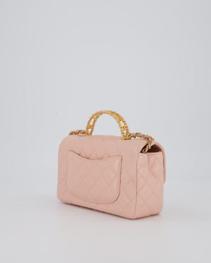Chanel Pink Mini Rectangular Top Handle With Logo Detail Bag with Brushed Gold Hardware
