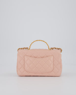 Chanel Pink Mini Rectangular Top Handle With Logo Detail Bag with Brushed Gold Hardware