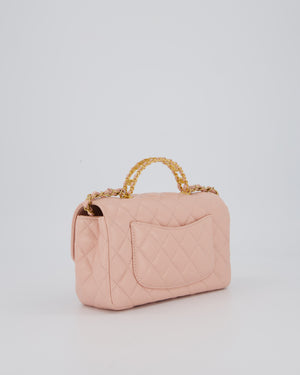 Chanel Pink Mini Rectangular Top Handle With Logo Detail Bag with Brushed Gold Hardware