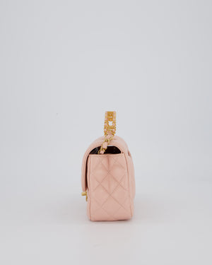 Chanel Pink Mini Rectangular Top Handle With Logo Detail Bag with Brushed Gold Hardware