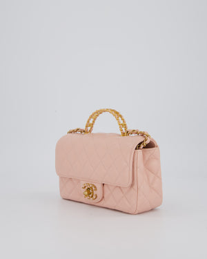 Chanel Pink Mini Rectangular Top Handle With Logo Detail Bag with Brushed Gold Hardware