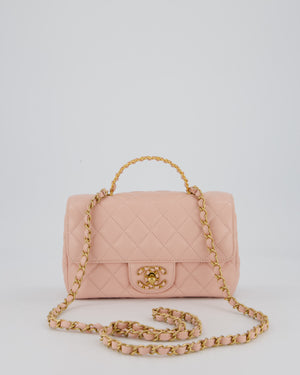 Chanel Pink Mini Rectangular Top Handle With Logo Detail Bag with Brushed Gold Hardware